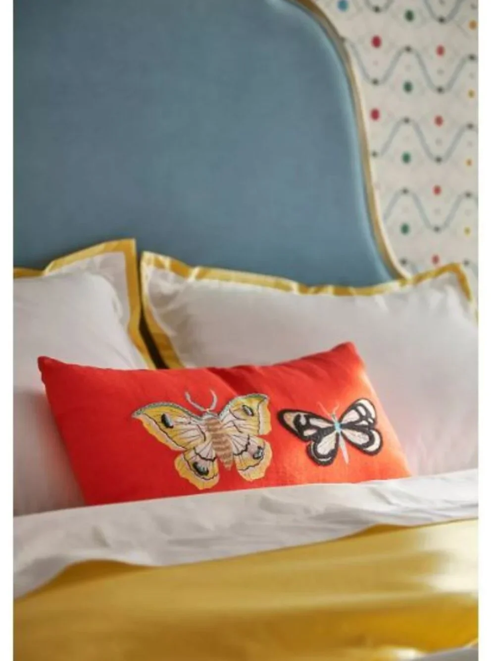 Anthropologie Sarah Gordon Embroidered Pillow in Orange - Butterfly - NWOT